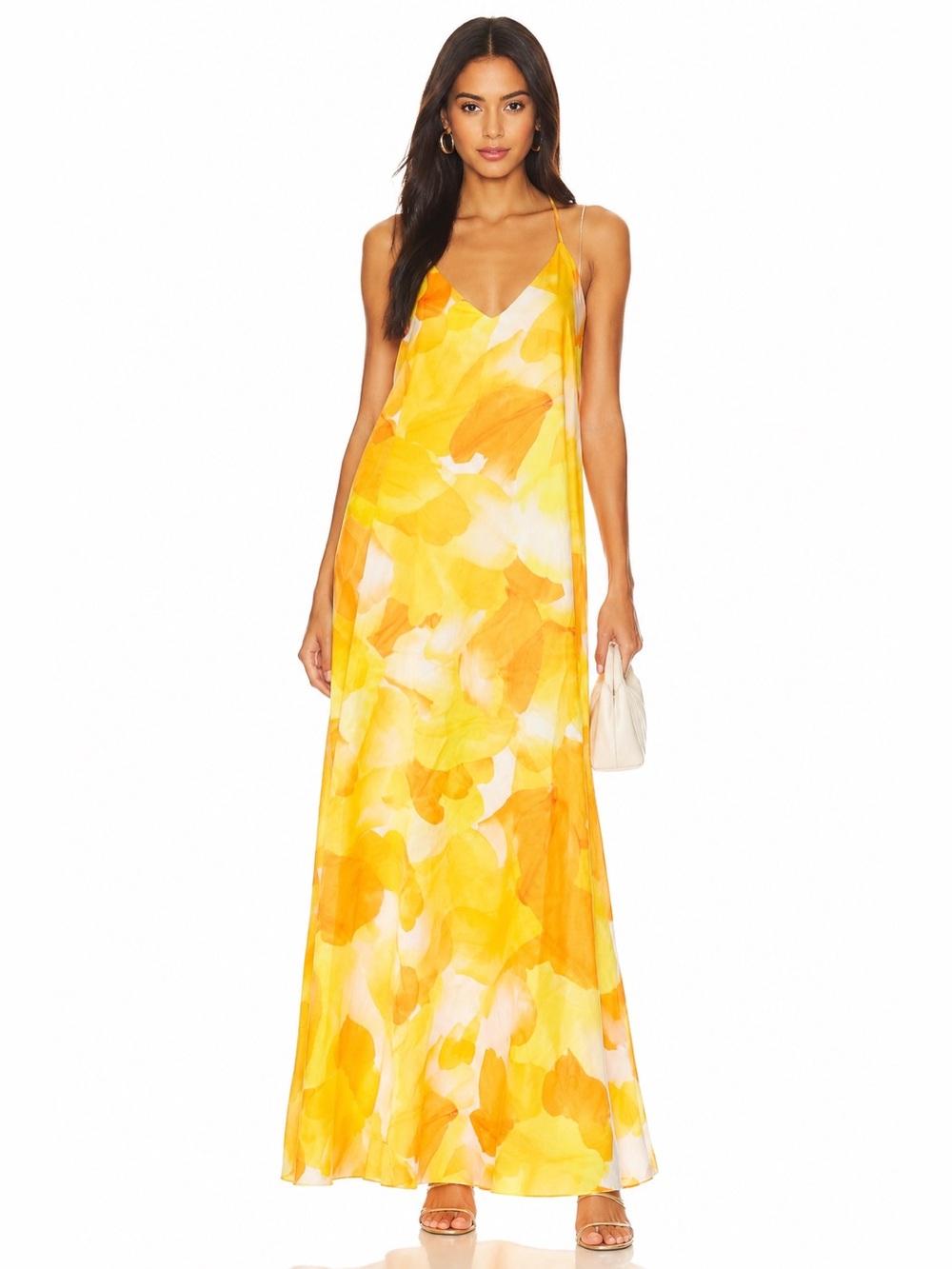 Nicole Miller New York Yellow Floral Watercolor Maxi Slip Dress XL